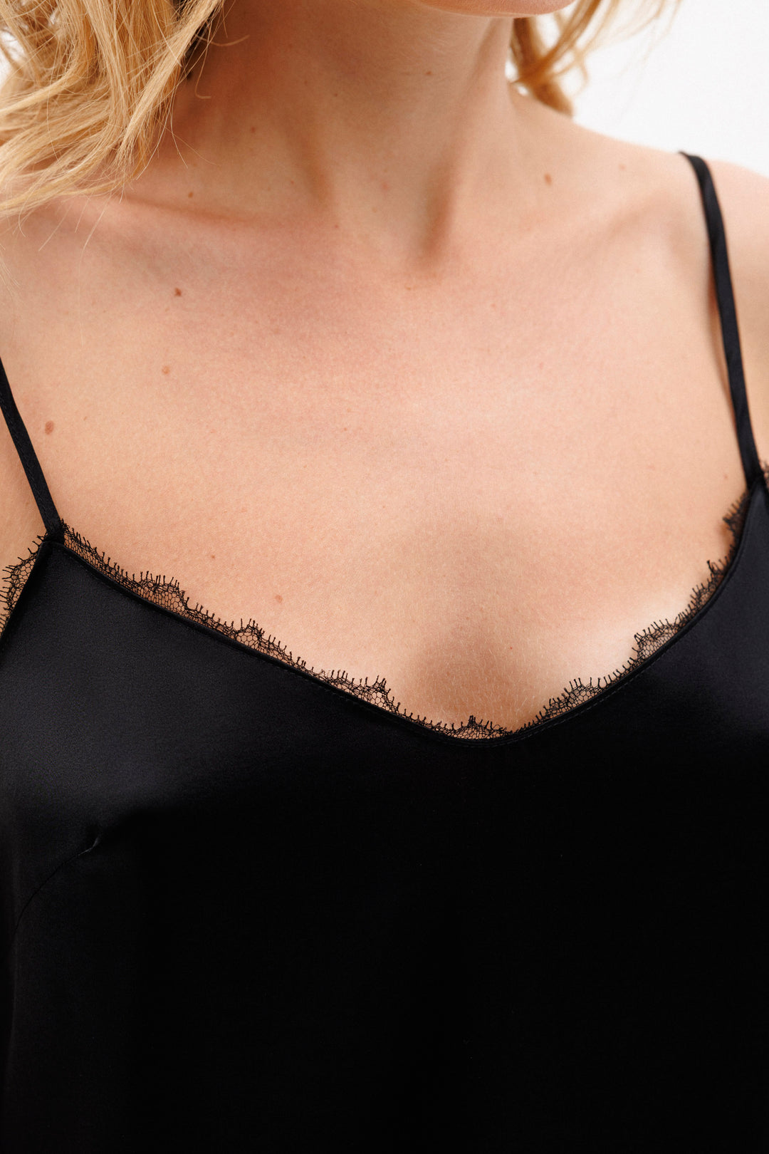 Cherie Comisole and shorts Set in Black with Black Leavers Lace