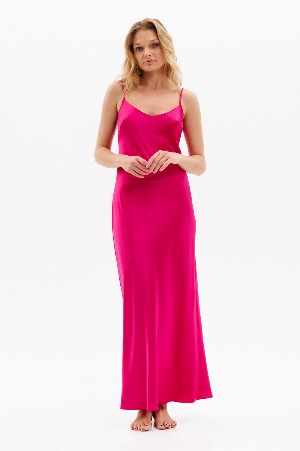 Long Silk Slip Dress in Fuchsia VIMISSIA Long Silk Slip Dress in Fuchsia VIMISSIA