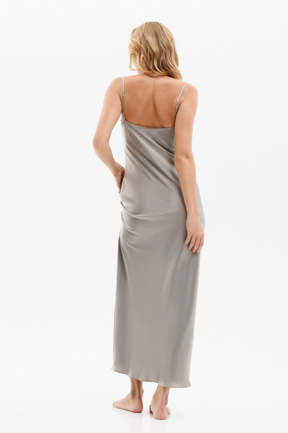 Long Silk Sleep Dress in Grey