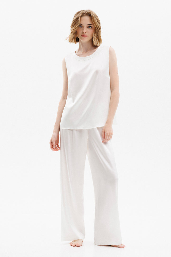 Silk Relaxed Pants in Ivory