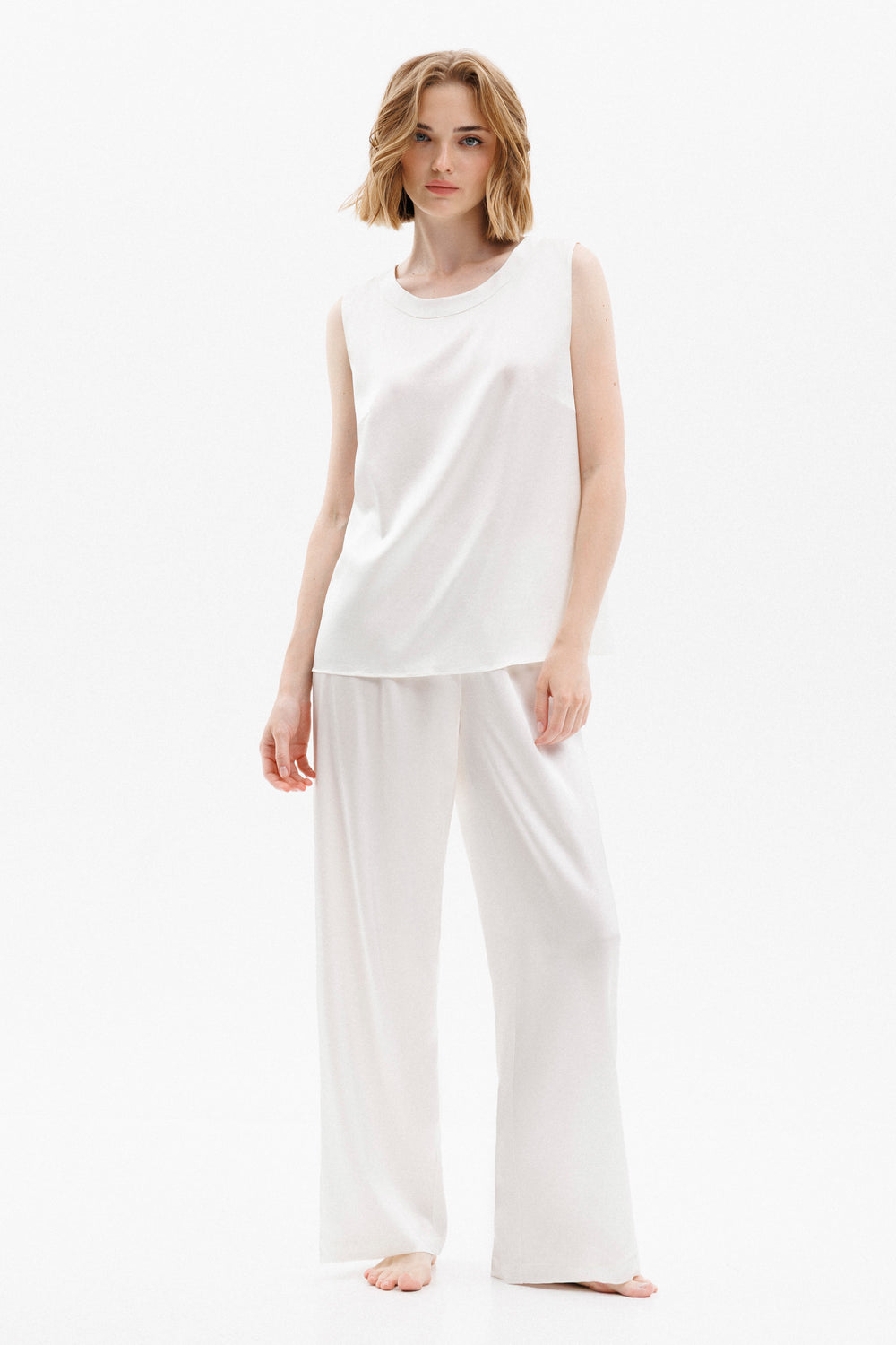 Silk Relaxed Pants in Ivory