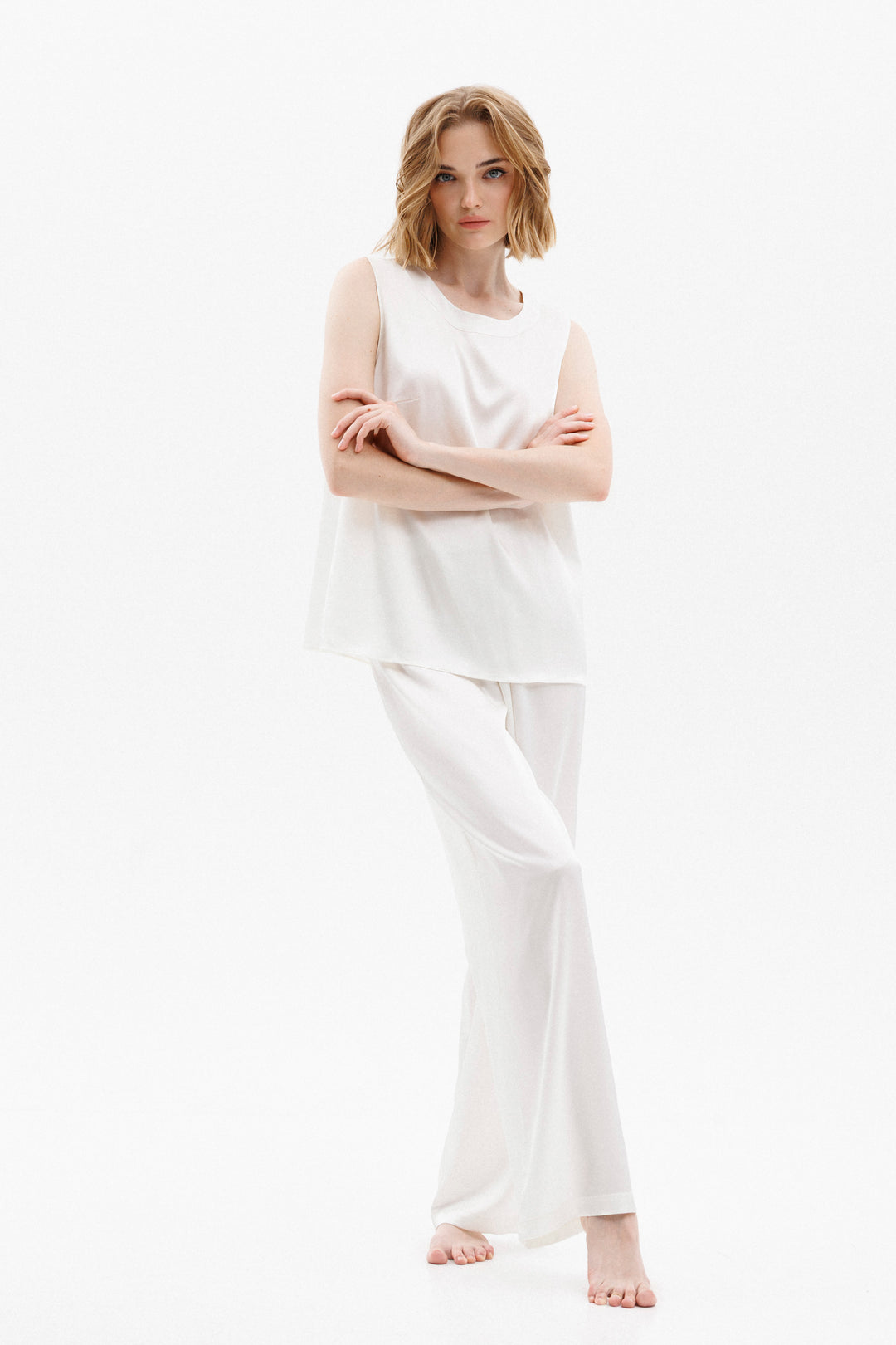 Silk Sleeveless Blouse in Ivory
