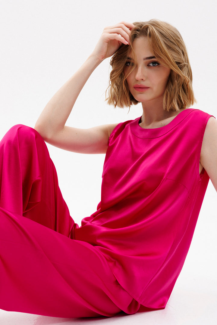 Silk Sleeveless Blouse in Fuchsia