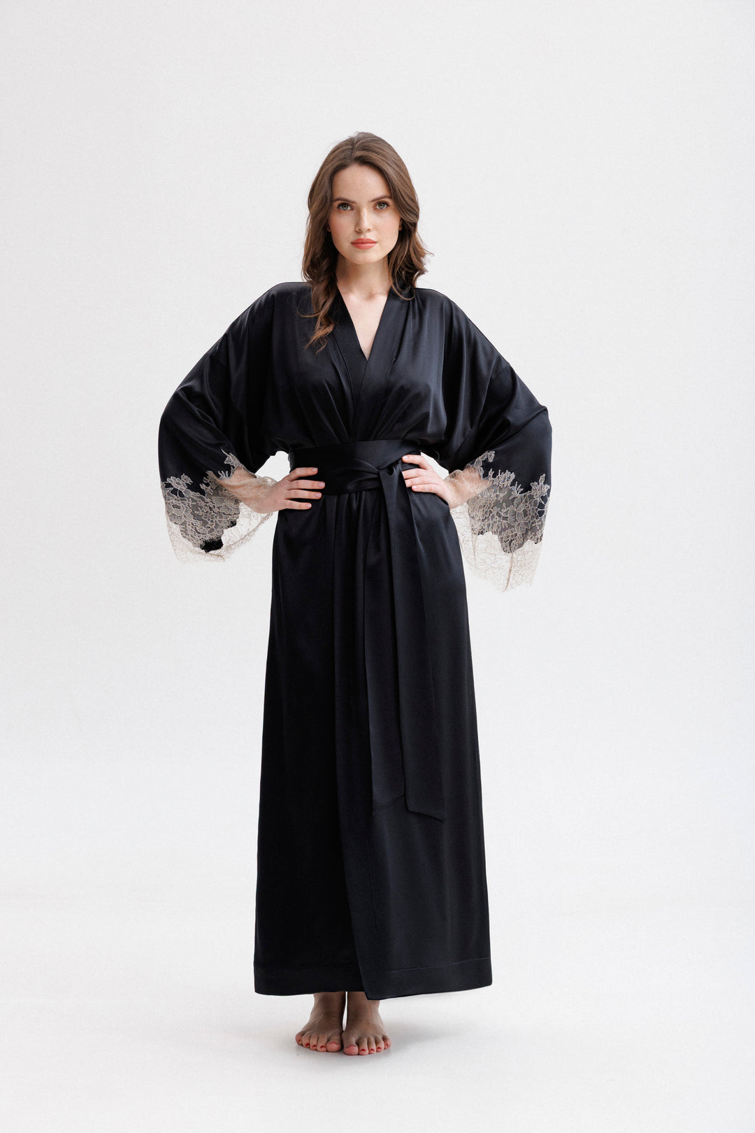 black silk kimono dress Long silk kimono