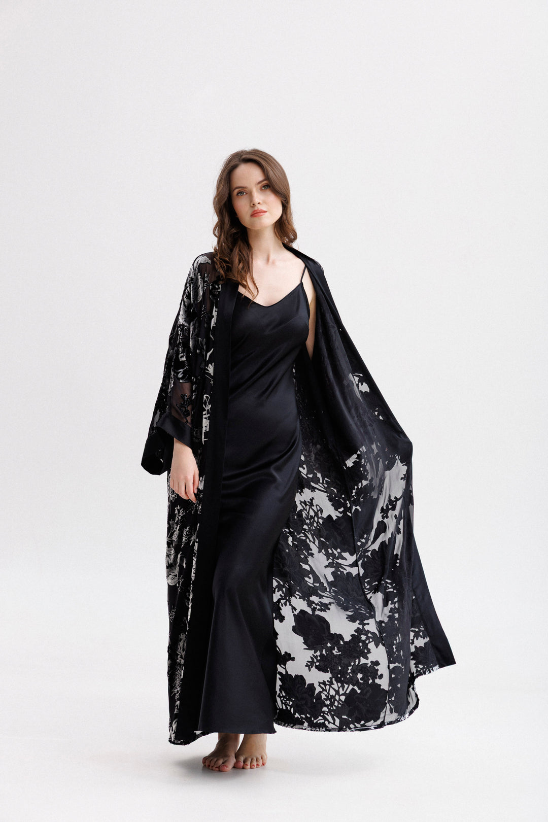 Long Silk Slip Dress in Black