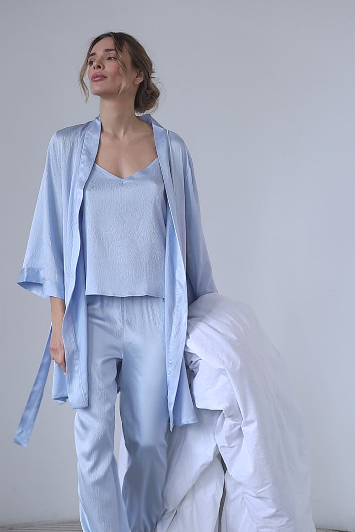 Bubble Silk Camisole and Pants Set in Sky Blue