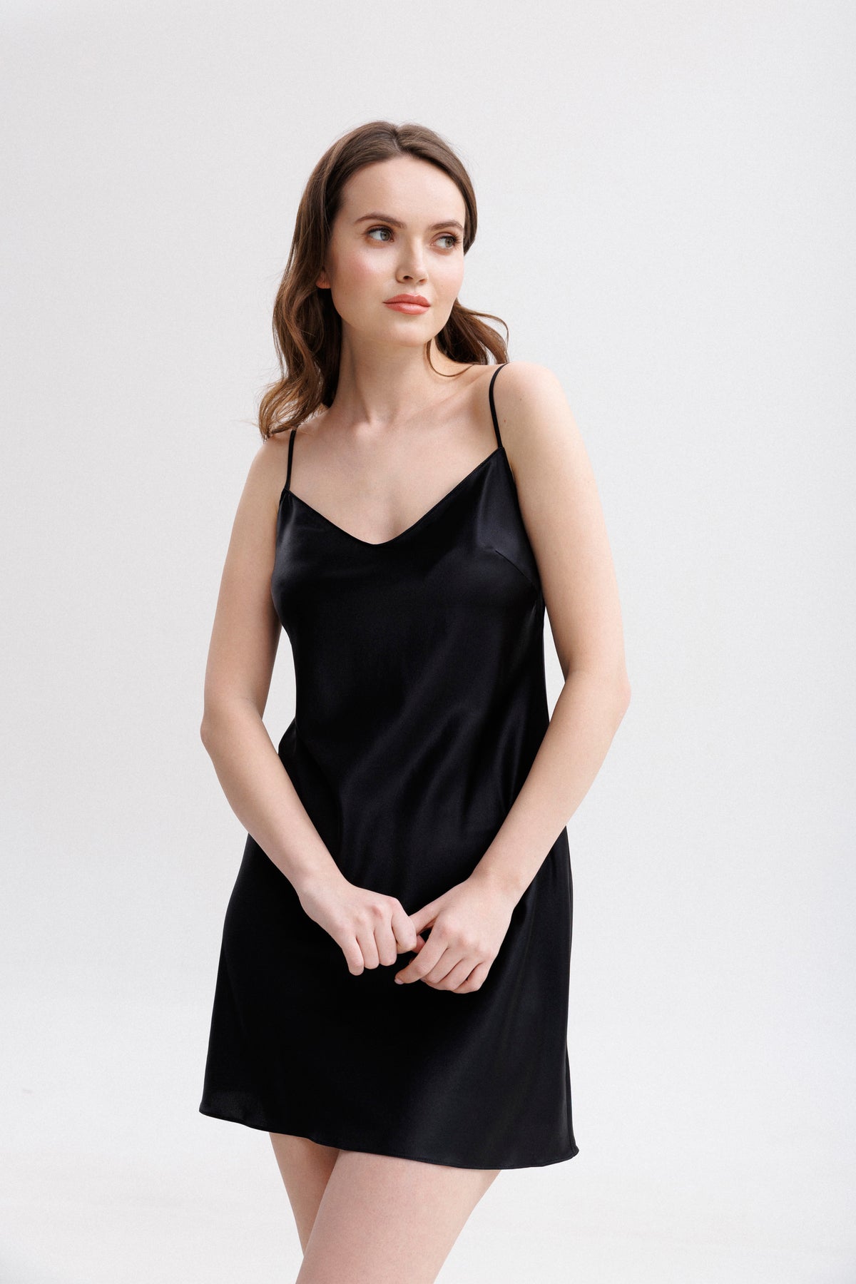 Short Silk Slip Dress in Black VIMISSIA Short Silk Slip Dress in Black VIMISSIA