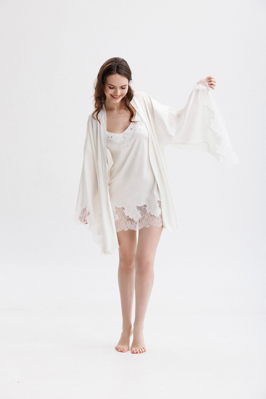 Short Silk Slip Dress in Ivory with Ivory Caudry Lace XL Short Silk Slip Dress in Ivory with Ivory Caudry Lace XL