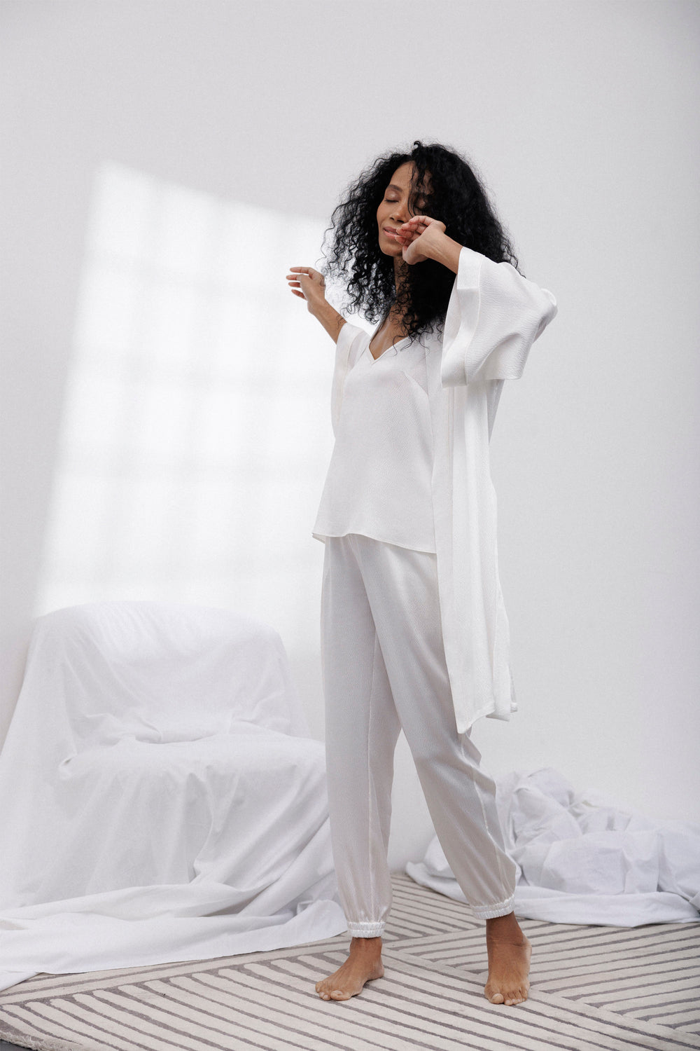 Bubble Silk Camisole and Pants Set in Off-White