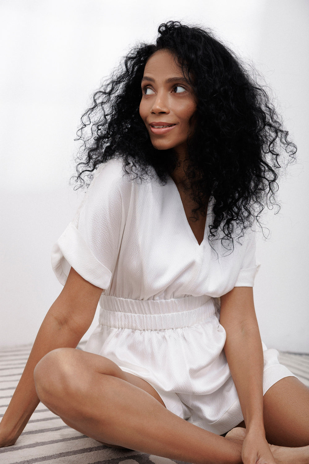 Bubble Silk Romper in Off-White