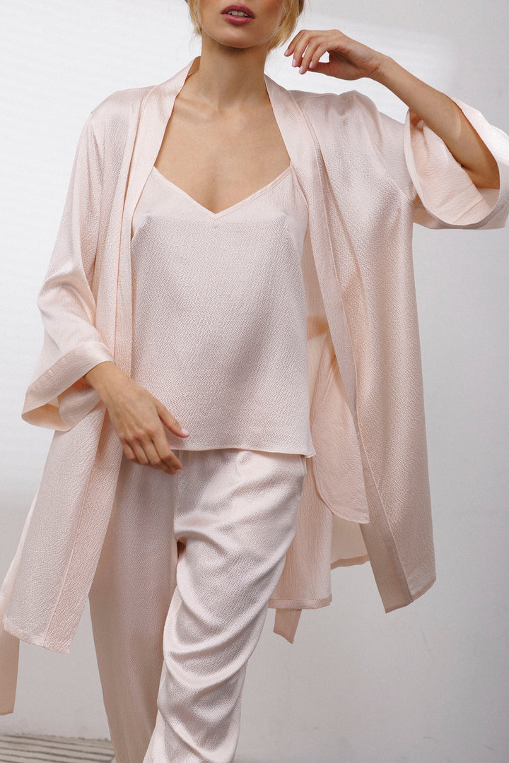 Bubble Silk Camisole and Pants Set in Powder