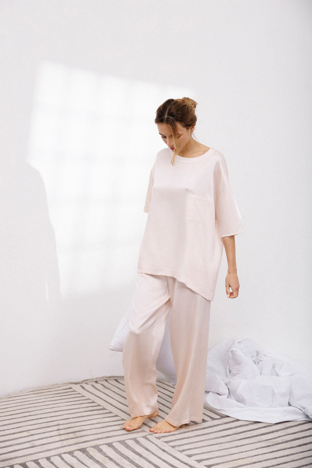Bubble Silk Relaxed Pants in Powder