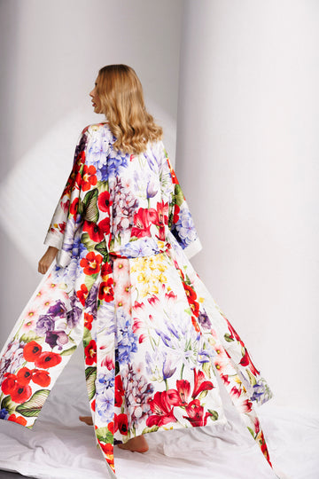 Wild Bloom Long Robe in White